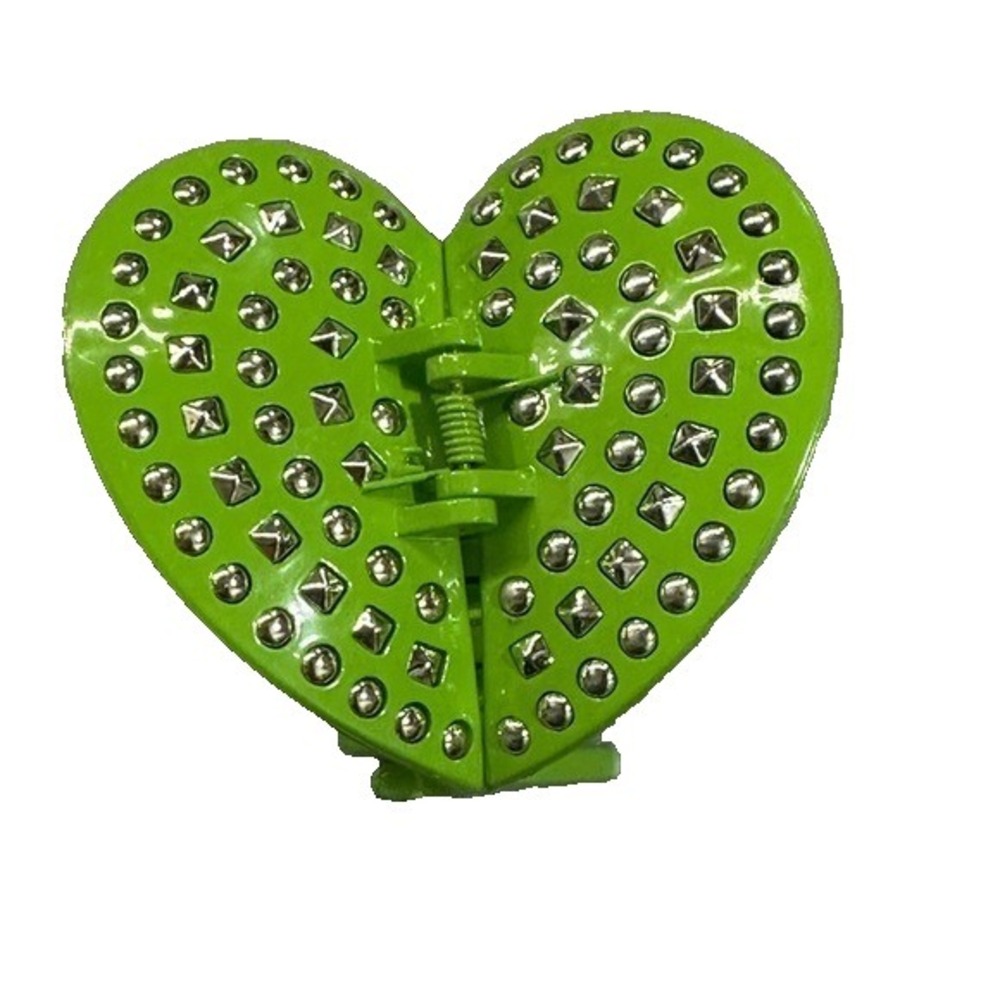 Lime Green Heart Studded Hair‎ Claw Clip Silver Studs Punk Accessory